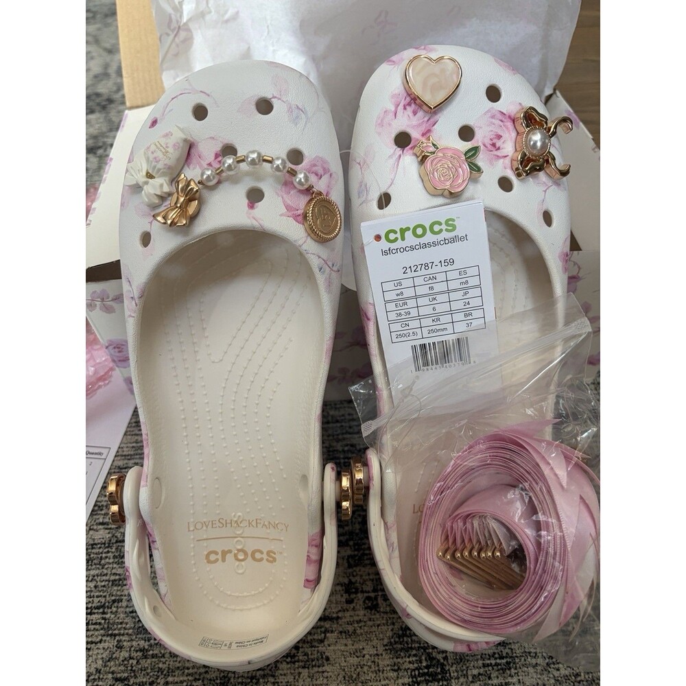 LoveShackFancy X Crocs Size 8 Ballerina Flats New In Box Oyster Pink Floral